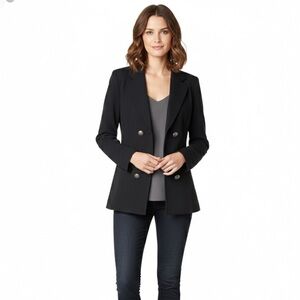 Chico’s Black Unstructured Double Breasted Blazer Notched Collar Rolled Cuffs M